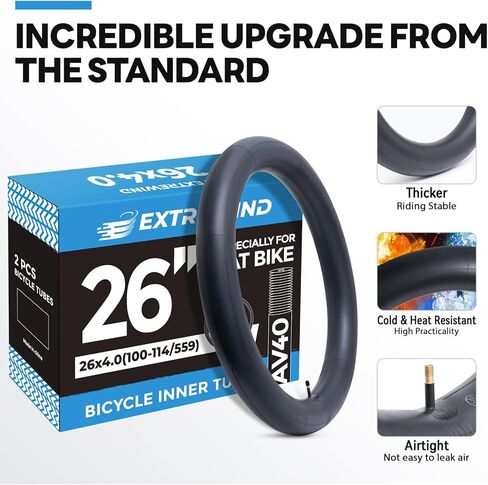 26x4.0 (100/114-559) (2-PCS) Heavy Duty Bike Tubes Premium Butyl Rubber with Schrader Valve 40mm Inner Tubes Compatible for 26 x 4.0 26x4 26x4.5 E-Bike/Electric/Mountain Fat Bike Tires Tubes(E-003) in Saudi Arabia