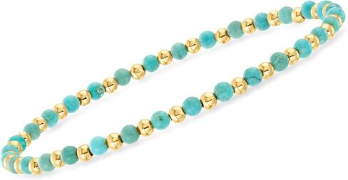 Ross-Simons 3mm الفيروز وسوار امتداد حبة الذهب الصفراء 10KT in Saudi Arabia