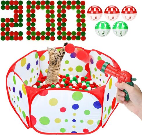Mity rain Cat Ball Pit with Balls Included, Cat Interactive Toy for Indoor Bored Cats with Cat Ball Launcher, Jingle Balls and Pom Pom Balls, Cat Enrichment Toys, Kitten Toys for Self Playing in Saudi Arabia