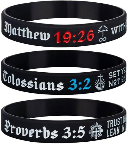 Sainstone Power of Faith Christian Bible Verse Silicone Bracelets - Matthew 19:26, Colossians 3:2, Proverbs 3:5 - Religious Scriptures Motivational Wristbands Church Gifts for Men Women in Saudi Arabia