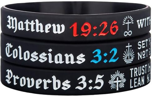 Sainstone Power of Faith Christian Bible Verse Silicone Bracelets - Matthew 19:26, Colossians 3:2, Proverbs 3:5 - Religious Scriptures Motivational Wristbands Church Gifts for Men Women in Saudi Arabia