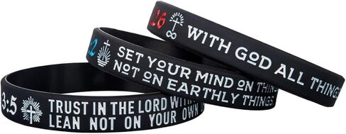 Sainstone Power of Faith Christian Bible Verse Silicone Bracelets - Matthew 19:26, Colossians 3:2, Proverbs 3:5 - Religious Scriptures Motivational Wristbands Church Gifts for Men Women in Saudi Arabia