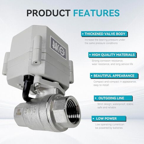 BACOENG Motorized Ball Valve, 1/2" DN15 Electrical Ball Valve, 2 Way 110VAC Stainless Steel NC Electric Water Valve in Saudi Arabia