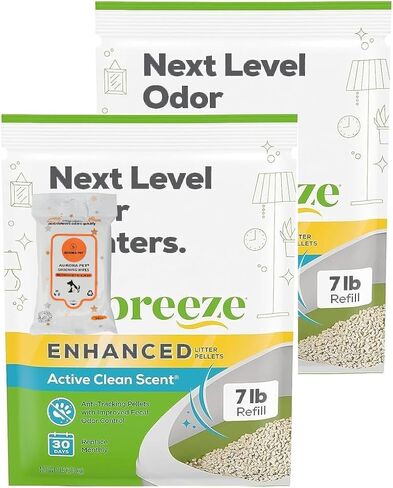 Tidy Cats Breeze Enhanced Cat Litter Pellets - Active Clean Scent, Refill 7 lb with Aurora Pet Wipes in Saudi Arabia