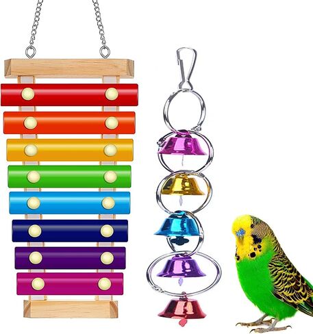 Bird Xylophone Toy with Mirror Large Parrot Bird Cage Bell Accessories Bird Music Toy Musical Training Toy for Conure Budgie Cockatiel Cockatoo Parakeet Finch Love Bird Canary Macaws Medium Outdoor in Saudi Arabia