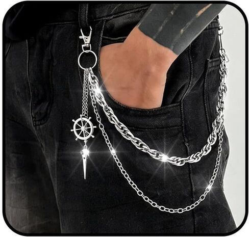 Star Chains for Pants Punk Goth Pocket Chain for Men Women Long Layered Jeans Chain for Men Silver Wallet Chain Rock Trouser Chain for Jeans in Kuwait