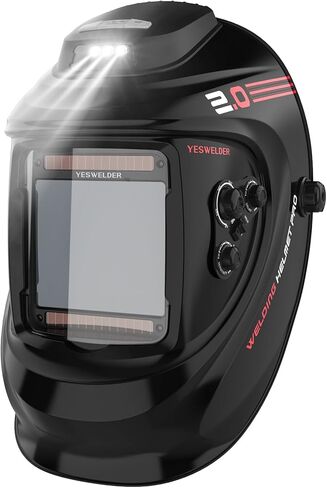 YESWELDER Auto Darkening Welding Helmet with Rechargeable Fan and Light, 3.93"X3.66"Large View 1/1/1/1 True Color 4 Arc Sensor Solar Powered Welding Hood, 3/5-9/9-13 Wide Shade Weld Mask LYG-30800H in Saudi Arabia
