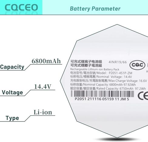 بطارية بديلة CQCEO 14.4 فولت 6800 مللي أمبير في الساعة لـ Dreame D9 D10 Plus L10 Pro Plus L10 D10s L10s RLS5-BL0 F9 Z10 Pro RL55L RLS5-WH0 D10 RVS5-WH0 D9 Pro D9 Max L10 Pro Robot Vacuum Cleaner P2008-4S2P-MMBK in Kuwait