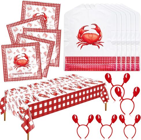 112 Pcs Seafood Crawfish Boil Party Supplies with 50 Crab Lobster Bibs 50 Disposable Gloves 10 Crab Headbands 2 Lobster Tablecloth 108 x 54 Inches Disposable Accessories for Seafood Party in Kuwait