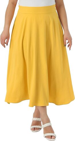 Agnes Orinda Plus Size Skirt for Women Tie Knot High Waist A-Line Flowy Swing Midi Skirts with Pockets in Saudi Arabia