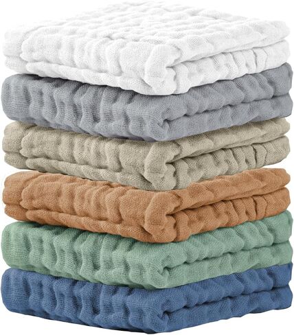 Cuddle Campus Campus Washcloths 6 عبوات ، منجم شاش من شاشات الأطفال ، وملابس تجشير القطن ، وملابس غسل ملتصقة وذاتية إضافية للحديدين الجدد ، و 12 × 12 بوصة in Kuwait