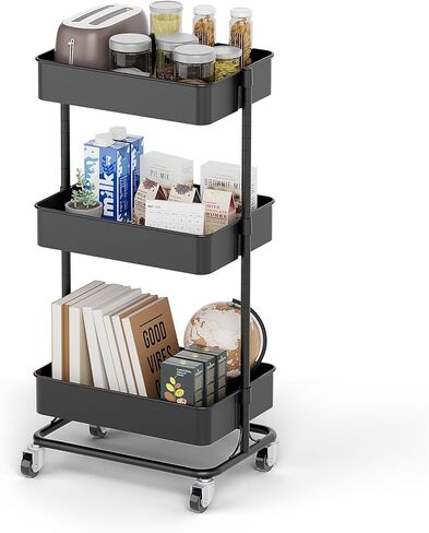 3 Tier Modern Metal Rolling Tool Cart مع عجلات صامتة ، 17.72 × 12.40 × 35.04 بوصة منظم Trolley Trolley Trolley للمكتب ، غرفة المعيشة ، المطبخ ، (أبيض) in Kuwait