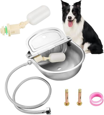 موزع وعاء مياه أوتوماتيكي من الفولاذ المقاوم للصدأ من MAOPINER، وعاء مياه شرب للكلاب، موزع مياه لحوض المياه للماشية، حوض ذاتي التعبئة مع صمامات تعويم وخرطوم أنابيب (بدون فتحة تصريف) in Kuwait