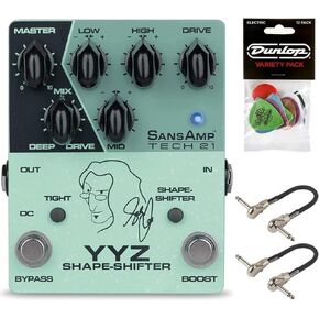 Tech 21 YYZ Geddy Lee Shape-Shifter Signature SansAmp Pedal Bundle with 2 MXR Patch Cables and Dunlop Pick Pack