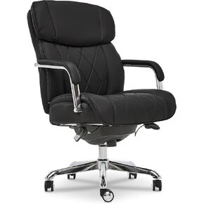 La-Z-Boy Sutherland Quilted Leather Executive Office Chair with Padded Arms, High Back Ergonomic Desk Chair with Lumbar Support, Black Bonded Leather