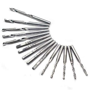 OSCARBIDE Carbide End Mills 1/8 inch Shank CNC Router Bit 15 Pieces/Set,5pcs 2 Flutes Ball Nose End Mill & 5pcs 1/8"Dia. Double Edged Straight End Mill & 5pcs 1/8" Single Flute End Mill