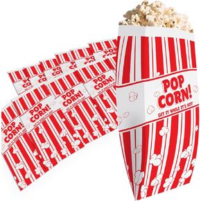Popcorn Bags Coated for Leak/Tear Resistance. Single Serving 1oz Paper Sleeves in Nostalgic Red/White Design. Great Movie Theme Party Supplies or for Old Fashioned Carnivals & Fundraisers! (200)