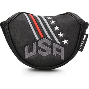 BIG TEETH Putter Cover Mallet Putter Cover Half Mallet Small Golf Headcover, Mini Club Head Protector Magnetic Closure Black Leather for Odyssey White Hot #5 Golf Rossie Tour Edge Chipper etc