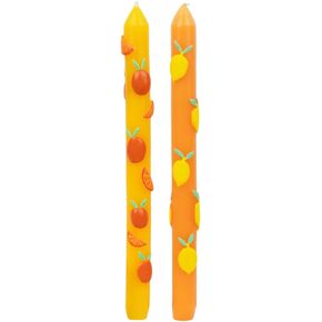 2 x Hand Painted 3D Citrus Lemon and Orange Colurful Dinner Candles | Ideal Birthday or Mothers Day Gift Unscented, 8 Hours Burn Time - Eco-Friendly | Summer Table Décor Talking Tables Branded