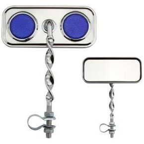 Lowrider Rectangle Flat Twisted Mirror Blue Reflectors. Bike Mirror, Bicycle Mirror, Beach Cruiser, Chopper, Limo, Stretch Bike, BMX, Track, Fixie, Mountain Bikes