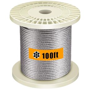 Favordrory 1/8 inch T316 Grade Stainless Steel Wire Rope Cable (1 Roll of 100 Feet)