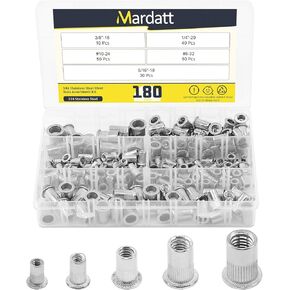 Mardatt 180 قطعة SAE 304 الفولاذ المقاوم للصدأ ريفنوت برشام الجوز مجموعة متنوعة رأس مسطح مترابطة UNC برشام عدة إدراج الجوز (#8-32#10-24 1/4"-20 5/16"-18 3/8"-16) in Kuwait