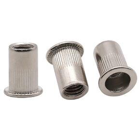 100Pcs M4 x 10.5mm Carbon Steel Rivet Nut Insert, Zinc Plated Finish, Flat Head Threaded Rivnut Insert Flat Head Rivet Nutsert Knurled Body