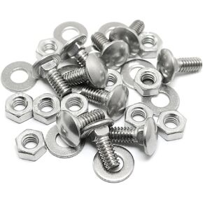Pro Bamboo Kitchen 10 Set Carriage Bolt Sets 304 Stainless Steel Carriage Screw Hex Nut and Flat Washer Kits 1/4-20x5/8"
