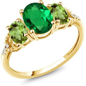Gem Stone King 10K Yellow Gold Green Simulated Emerald Green Peridot and Diamond Accent Engagement Ring For Women (1.79 Cttw, Gemstone Birthstone, Available In Size 5-9)