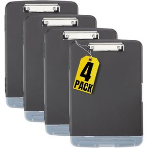 1InTheOffice Clipboard with Storage, Clipboard Storage Box, Plastic Storage Box, Plastic Storage Clipboard, Black 4 Pack