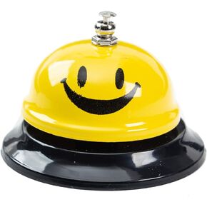 ASIAN HOME Call Bell, 3.35 Inch Diameter, Metal Bell, Yellow Smiley Face, Desk Bell Service Bell for Hotels, Schools, Restaurants, Reception Areas, Hospitals, Customer Service, Yellow (1 Bell)
