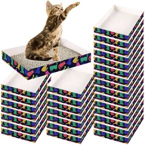 30 Pack Disposable Cat Litter Box, Foldable Paper Litter Box, Travel Cat Litter Box,Non Clumping Durable and Waterproof,Low Entry Easy Disposal,Portable(13.8x10x2 in)