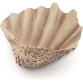 Resin Seashell Decorative Bowl for Home Decor, Large Clam Shell Bowl for Coffee Table Centerpiece Kitchen Counter, Sea Shell Key Bowl for Entryway Table (Beige)