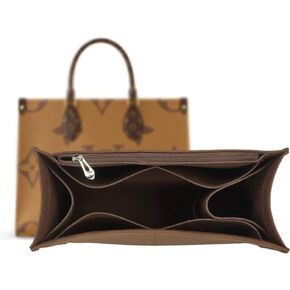 SMART DK Premium Felt Bag Organizer Insert for Onthego PM MM GM Handbag - Detachable Zipper Pocket Insert(khaki, Medium)