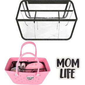 Beach Bag Organizer with Charm for Bogg Bag X Large, Clear Bag Divider Storage Insert Bag Accessories Compatible with Bogg Bag, Tote Handbag, Beach Bag(Black)