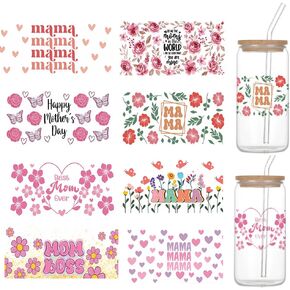 8 Sheets Mom UV DTF Transfer Cup Wraps for Glass Mother's Day UV DTF Wraps Sticker for 16 oz Glass Cups DIY Wood Crafts Water Bottles