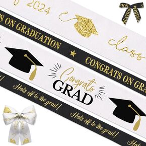 4 لفات من أشرطة التخرج بطول 20 ياردة، وقبعة تخرج مقاس 3/8 بوصة، وأشرطة من الحرير المضلع باللون الأسود للتهنئة فئة التخرج من 2024، أشرطة من الساتان لتغليف الأشرطة الحرفية لديكور التخرج ومستلزمات الحفلات ذات الطابع الخاص in Kuwait