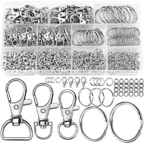 DIYDEC 360pcs Keychain Kit Silver Metal Keychain Clips Hooks with Key Rings Lobster Claw Clasps Keychain Accessories for Lanyard Jewelry Making Crafts