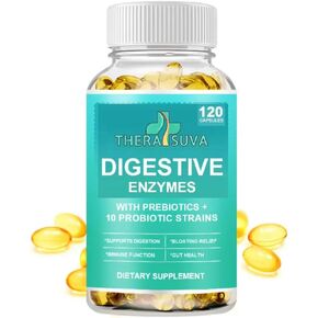 TheraSuva Probiotics + Digestive Enzymes + Prebiotics! Vegan! Optimal Gut Support and Total Digestive Wellness. 120 Capsules, 60 Day Supply