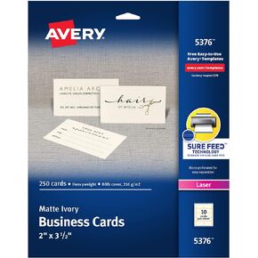 Avery Business Cards for Laser Printers 5376, Ivory, Uncoated, Pack of 250
