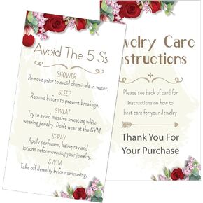 200 Pieces Jewelry Instructions Cards Jewelry Care Cards Jewelry Care Instructions Insert 3.5 x 2 Inch Packaging Customer Direction Cards for Jewelry Customer Directions
