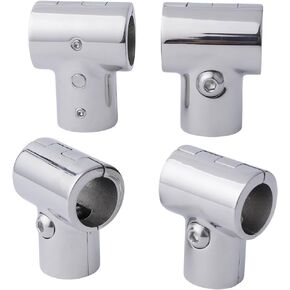 (4PCS, 1inch/25mm) 316 Stainless Steel Polished Hand Rail Fitting with 90 Degree T/Tee Shape - Tube Pipe Connector Split or Marine Grade Handrail Replace for Heavy Duty Boat, Yacht Deck