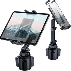 BOOMVATO Tablet Holder for Car, for iPad Cup Holder Car Mount iPad Holder for Car Tablet Mount for iPad Pro 12.9/11/10.5/9.7/Air/Mini 6/5/4, iPhone, Samsung Galaxy Tab/Z Fold 4/3, 4.7-12.9" Tab&Phone