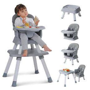 8 in 1 HighChairs for Babies and Toddlers,Convertible High Chair for Baby, Multi-Functional Children's High Chair with New Safety Design and Certifications,Chair Set with Removable Tray(Grey)