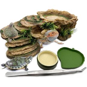 Turtle Basking Platform Kit - 4 Pcs Small Bearded Dragon Climbing Rocks Resin Reptile Shale Scape Step Ledge Ramps Tortoise Hide Gecko Tank Accessories Decor for Lizards