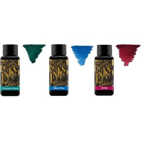 Diamine Fountain Pen Ink 30ml - 3 x Bottles - Delamere Green & Misty Blue & Syrah