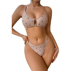 SOLY HUX Women's Heart Print Cutout Bralette Bra and Panty Lingerie Set