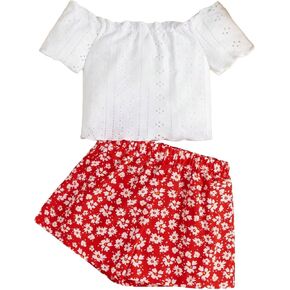 OYOANGLE Girl's 2 Pieces Outfits Eyelet Embroidered Short Sleeve Off Shoulder Tee Top and Set in Saudi Arabia
