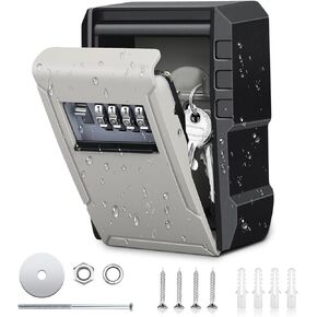 【Updated Version】ELECTOP Key Lock Box Wall Mount, Security Lock Boxes for House Key, Resettable Code Key Box with 4-Digit, Key Safe Lockbox for Indoor, Outdoor, Garage, Garden, Store(1 Pack)