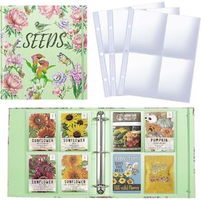 Seed Organizer Garden Seeds Storage Clear Sheet Protectors with 8.5x11" Binder, Seed Packet Organizer Kit